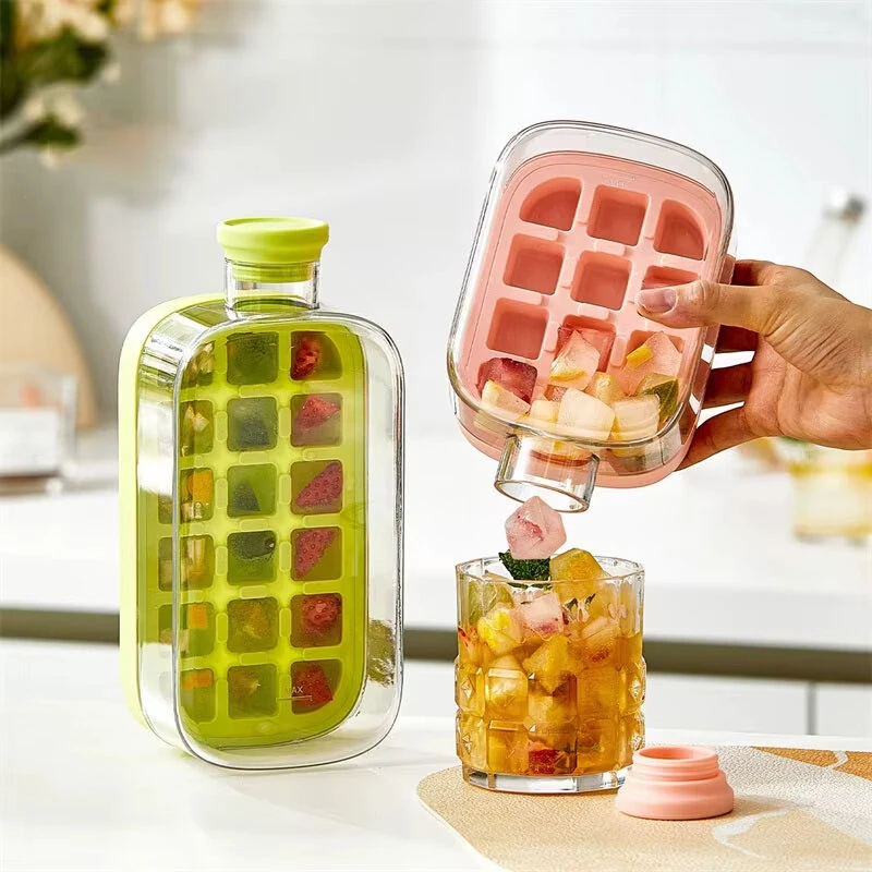 Silicone One-click Ice Mold Bottle Cooler Cup with Straw Ice Cube Tray with Lid for Freezer Creative No Touch Mould for Summer — view 2