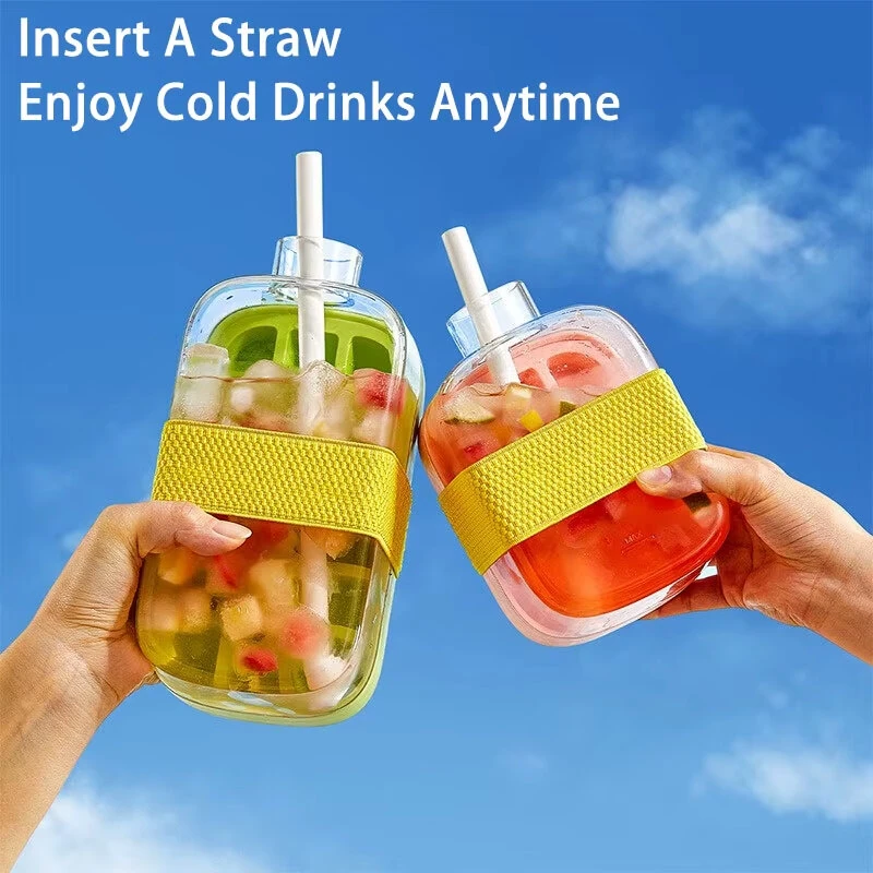 Silicone One-click Ice Mold Bottle Cooler Cup with Straw Ice Cube Tray with Lid for Freezer Creative No Touch Mould for Summer — view 6