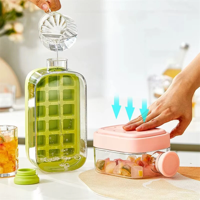 Silicone One-click Ice Mold Bottle Cooler Cup with Straw Ice Cube Tray with Lid for Freezer Creative No Touch Mould for Summer — view 7