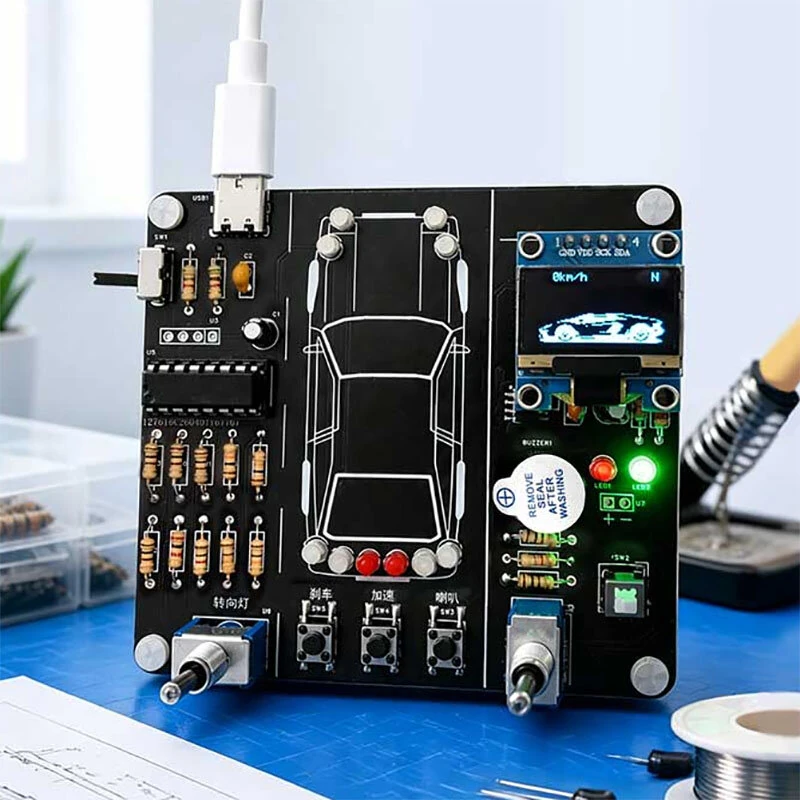Simulated Car Driving DIY Kit 5V DC Electronic Control Training Circuit Board With Lithium Battery — view 2
