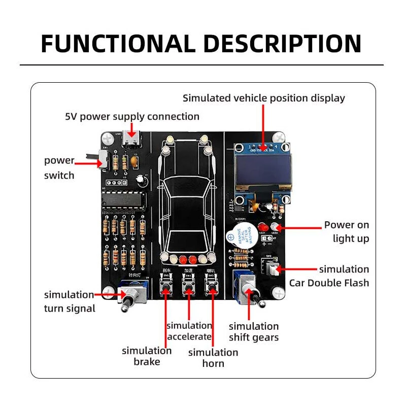 Simulated Car Driving DIY Kit 5V DC Electronic Control Training Circuit Board With Lithium Battery — view 3