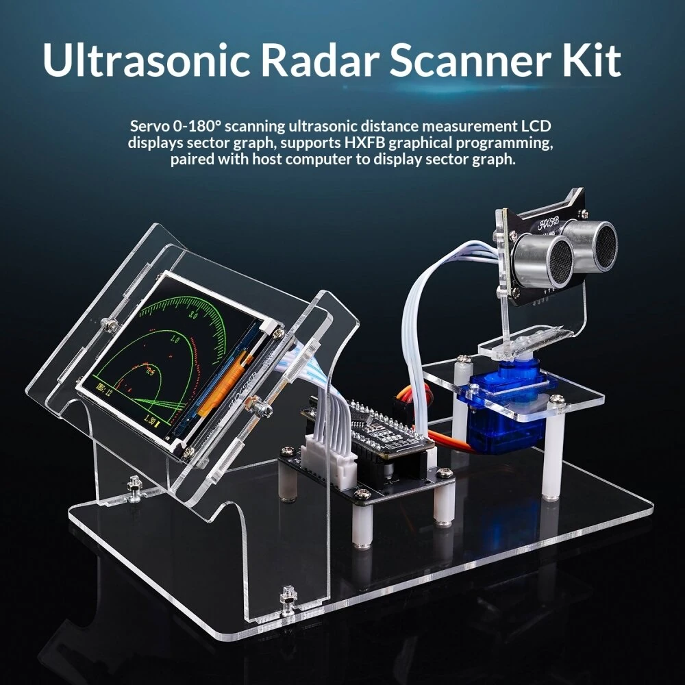 Simulated Radar Ultrasonic Simulation Scanner Maker DC5V with 2.4inch LCD Screen HXFB Graphical Programming DIY Electronic Kit for Distance Measuring — view 2