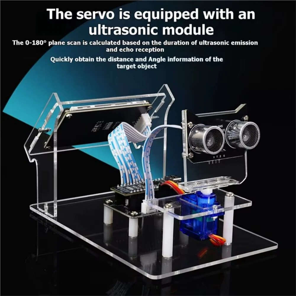 Simulated Radar Ultrasonic Simulation Scanner Maker DC5V with 2.4inch LCD Screen HXFB Graphical Programming DIY Electronic Kit for Distance Measuring — view 3