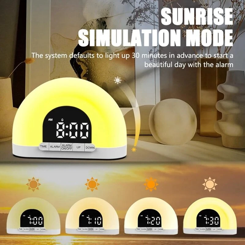 Simulated Sunrise Wake-Up Light Alarm Clock Wake-Up Light Simulates Sunrise Atmosphere Light Electronic Night Light Wake-Up Alarm Clock — view 4