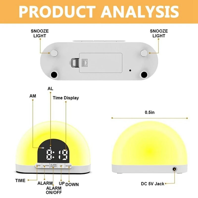Simulated Sunrise Wake-Up Light Alarm Clock Wake-Up Light Simulates Sunrise Atmosphere Light Electronic Night Light Wake-Up Alarm Clock — view 7