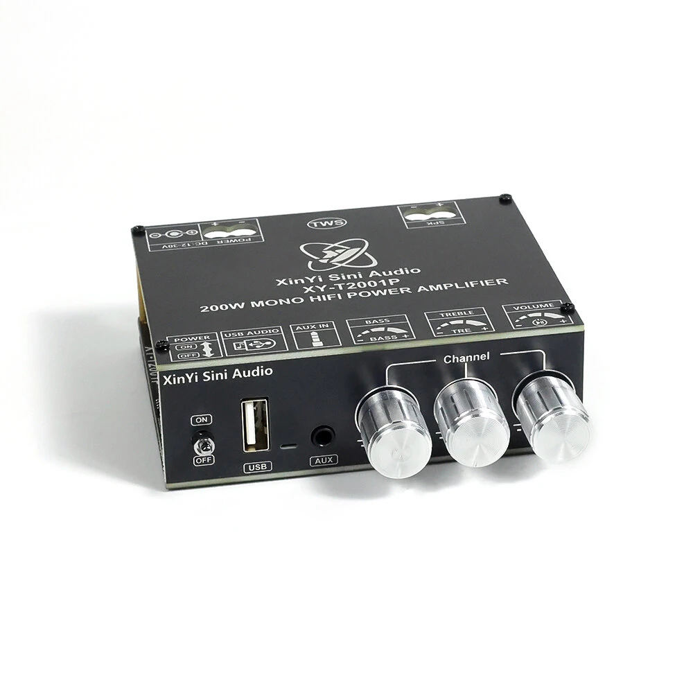 Sinilink Audio XY-T2001P Mono Bluetooth Audio Amplifier 200W DC 12-30V WAV FLAC APE MP3 Independent High and Low Frequency Adjustment TWS True Wireless Pairing