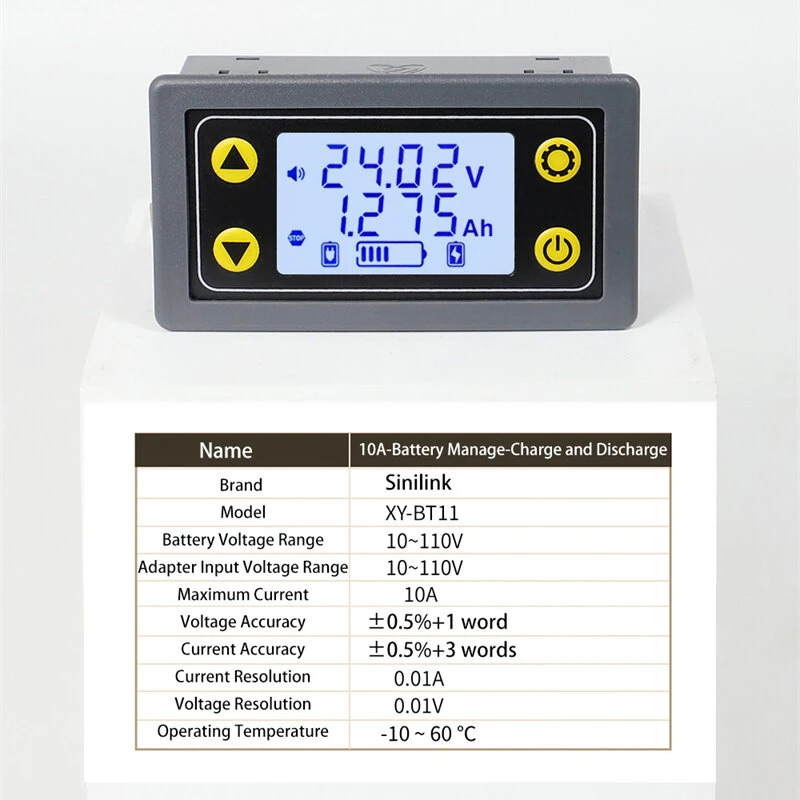 Sinilink Coulombmeter Battery Charge Discharge Module BT11L/BT13L/BT11 10V-110V 10A Lithium Battery Management High Accuracy Voltage Current Monitoring Stable Operation — view 3