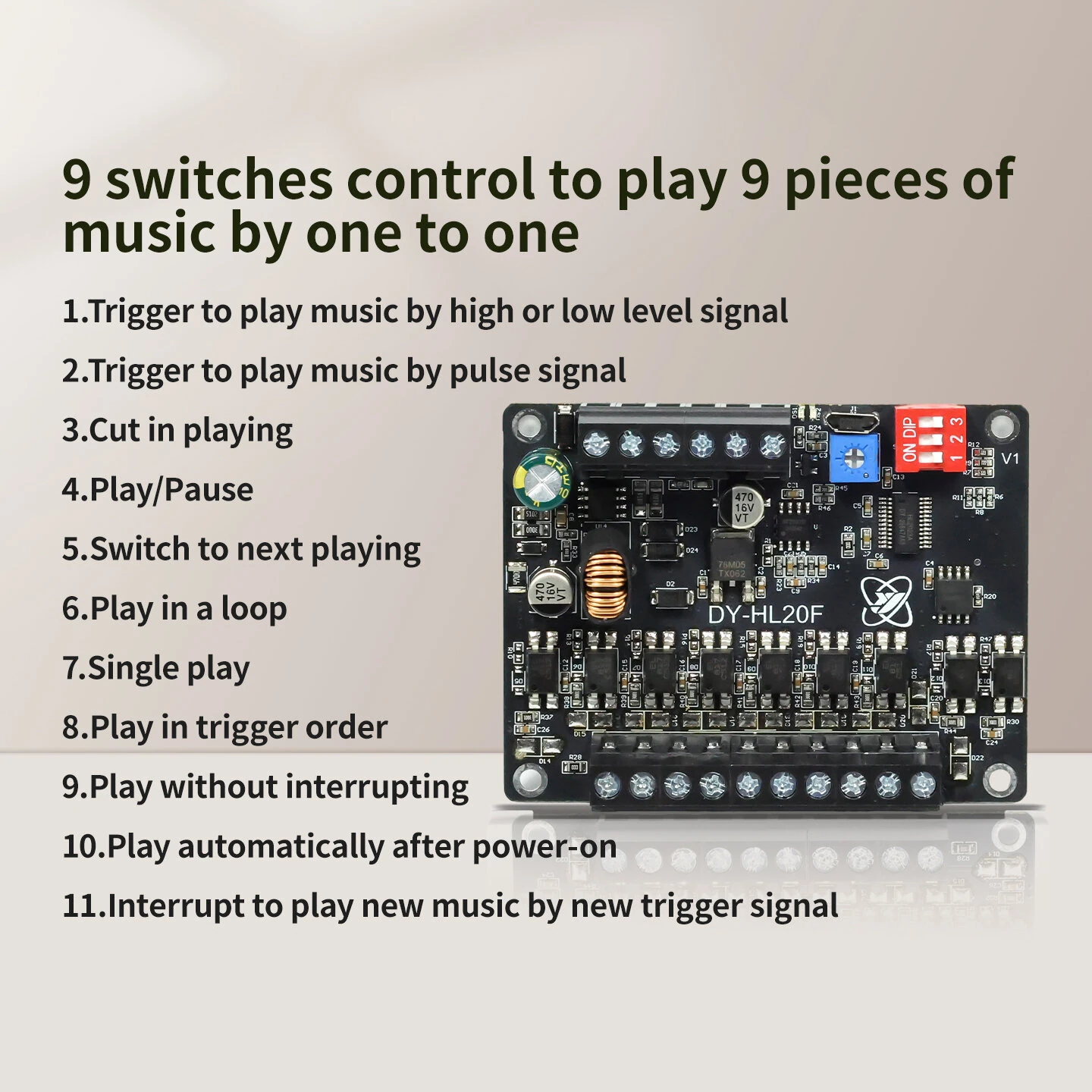 Sinilink HL20F MP3 WAV Audio Player Module DC 12-85V 20W Output One-to-One Trigger Class D Amplifier Custom Audio — view 4