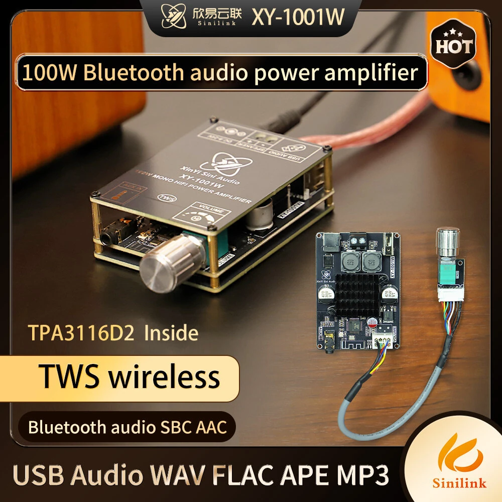 Sinilink XY-1001W TWS bluetooth 5.3 Amplifier Board Mono 100W TPA3116D2 AUX USB Stereo Pairing Audio Module — view 2