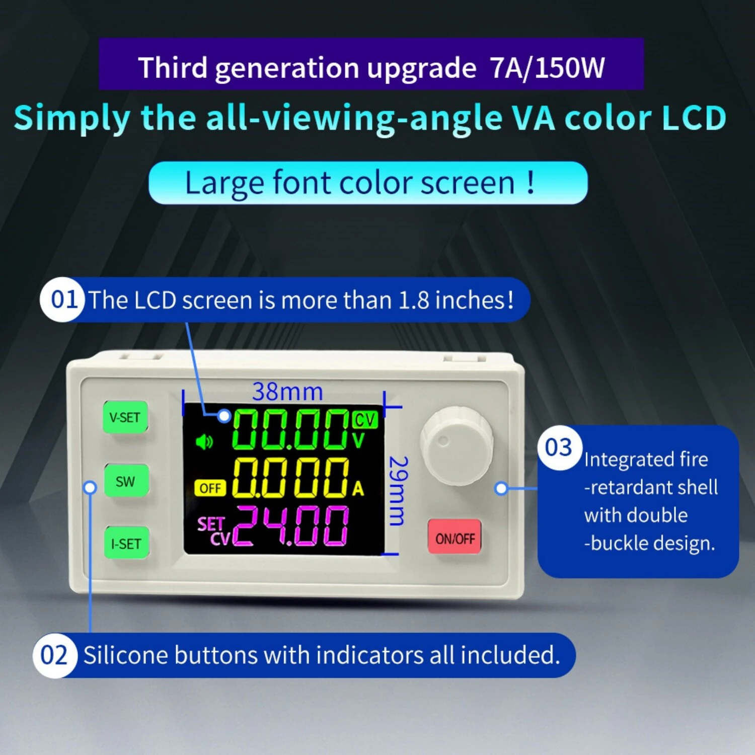 Sinilink XY-SK220X DC Buck Boost Power Supply Module 9A 220W MPPT Solar Charging CV/CC/CW Output with 1.8 Inch LCD Display — view 5