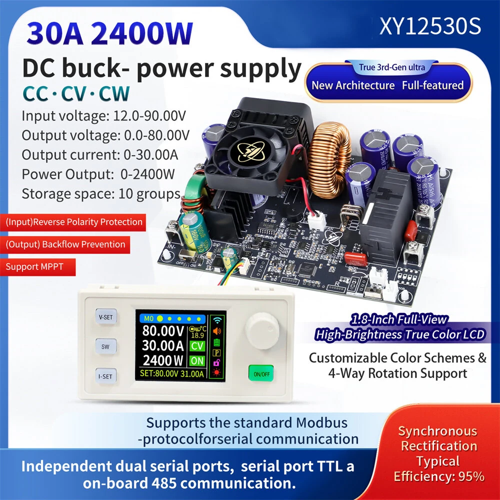 Sinilink XY8030S DC Power Supply 80V 30A 2400W Adjustable Voltage Current Converter Module True Color LCD MPPT Solar Charging High Precision Control — view 5