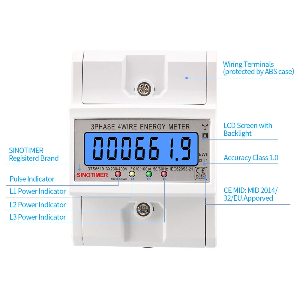 SINOTIMER DTS6619 New Model 100A LCD Digital Display with Backlight Power Meter in Energy Meters Smart Electric Meter 3 Phase Kwh Meter — view 5