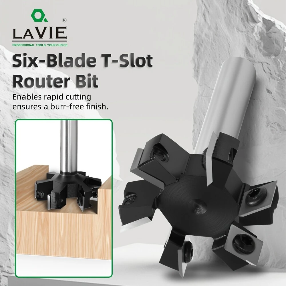 Six Blade T Slot Router Bit 1/2 Inch Shank SAE 5140 Tungsten Carbide Cutter for Woodcraft Engraving Machine Electric Grinder — view 3