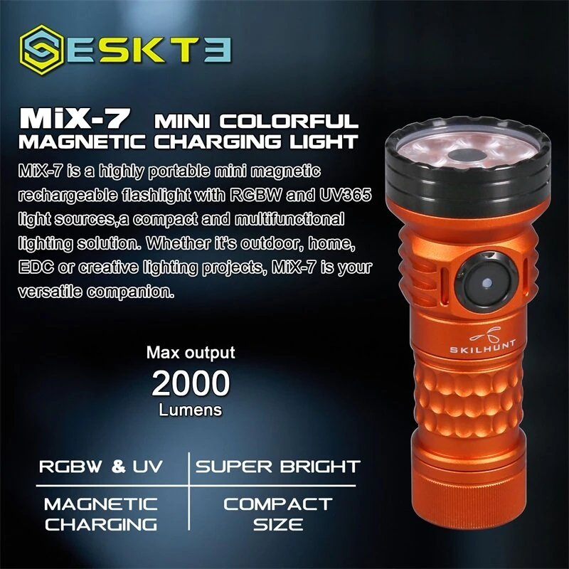SKILHUNT ESKTE MiX-7 Gen 2 Multi-color High CRI 2000LM 18350 EDC LED Flashlight High Lumens Magnetic Charging Mini Torch Outdoor Bright Searlchlight — view 6