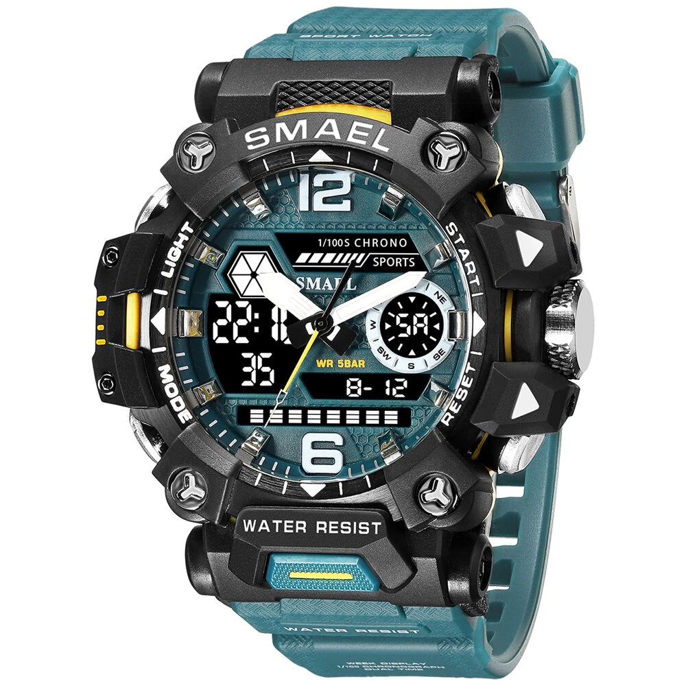 SMAEL Men LED Luminous Waterproof Sports Digital Dual Display Watch Multifunctional Outdoor Calendar Alarm Watch — view 11