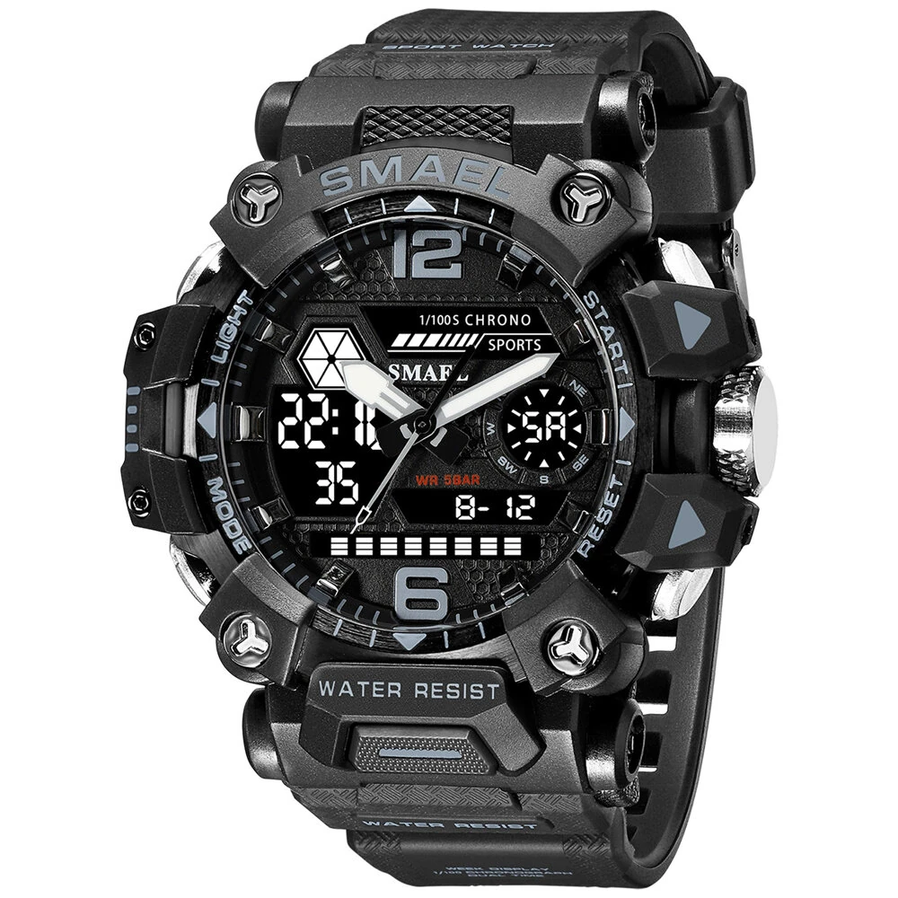 SMAEL Men LED Luminous Waterproof Sports Digital Dual Display Watch Multifunctional Outdoor Calendar Alarm Watch — view 2