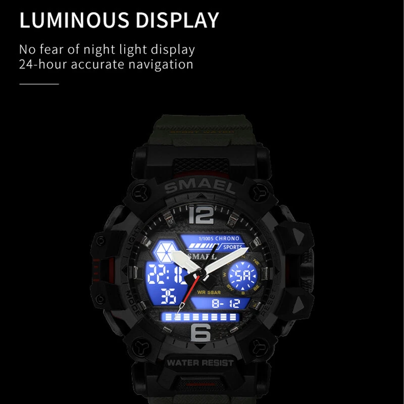 SMAEL Men LED Luminous Waterproof Sports Digital Dual Display Watch Multifunctional Outdoor Calendar Alarm Watch — view 3
