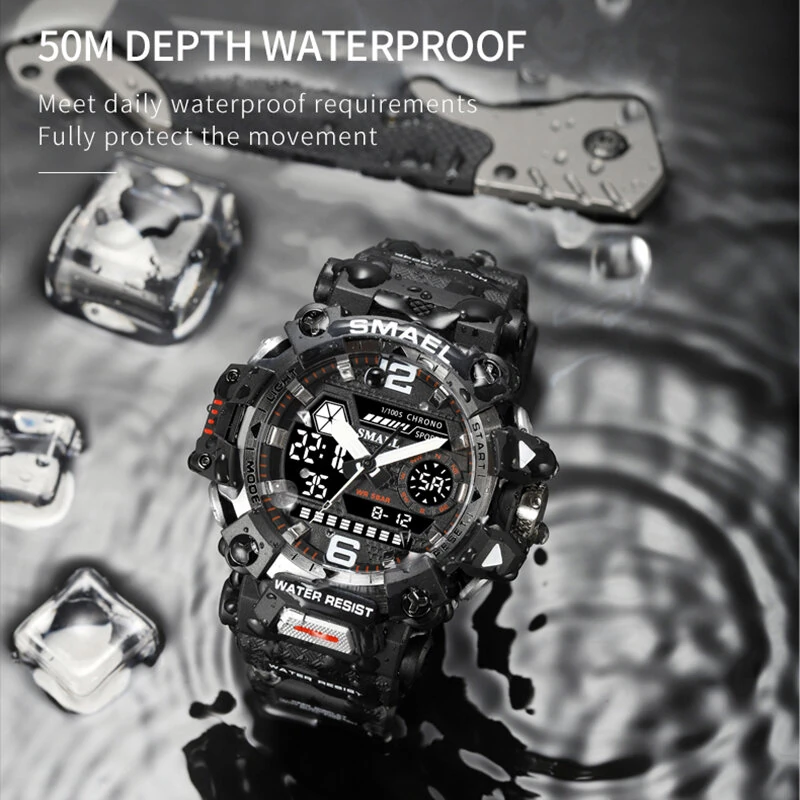 SMAEL Men LED Luminous Waterproof Sports Digital Dual Display Watch Multifunctional Outdoor Calendar Alarm Watch — view 5