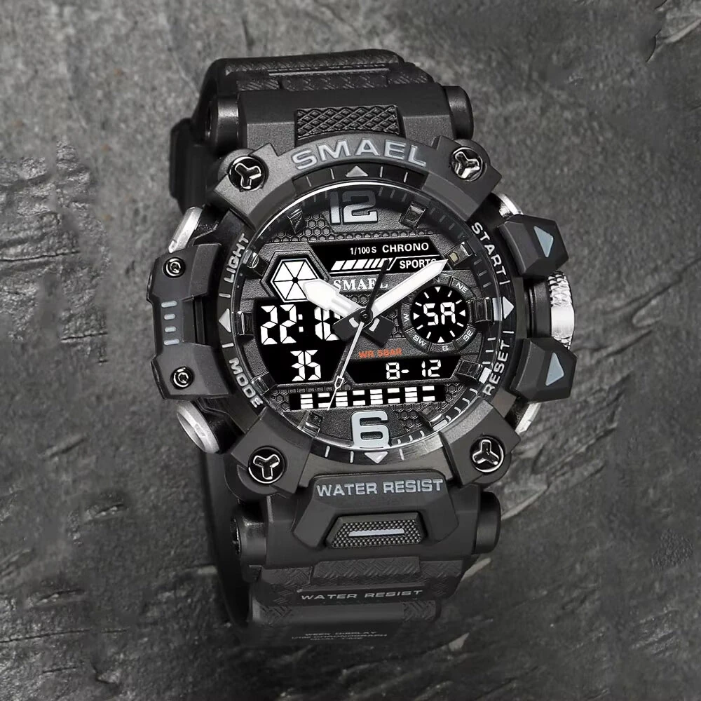 SMAEL Men LED Luminous Waterproof Sports Digital Dual Display Watch Multifunctional Outdoor Calendar Alarm Watch — view 7