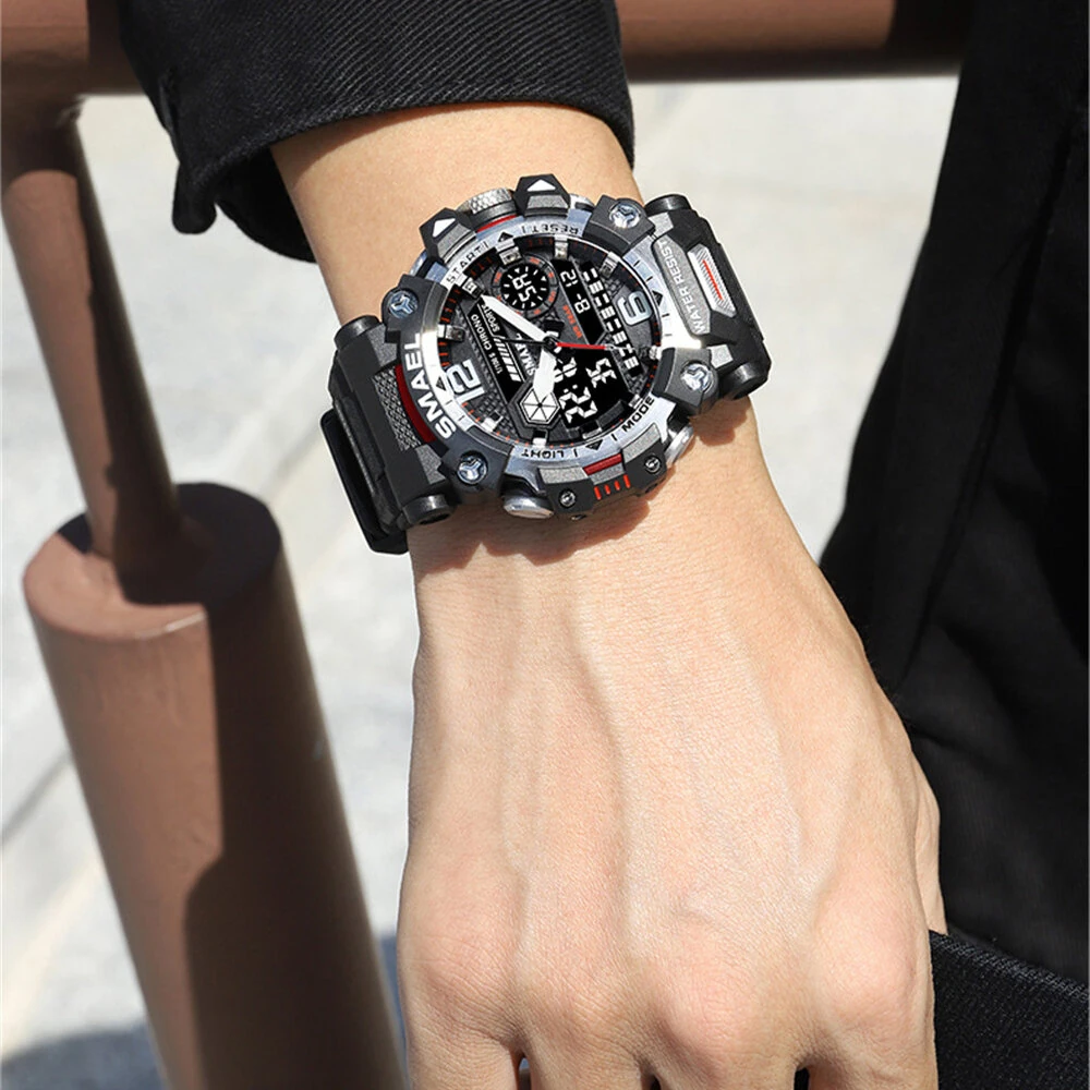 SMAEL Men LED Luminous Waterproof Sports Digital Dual Display Watch Multifunctional Outdoor Calendar Alarm Watch — view 8