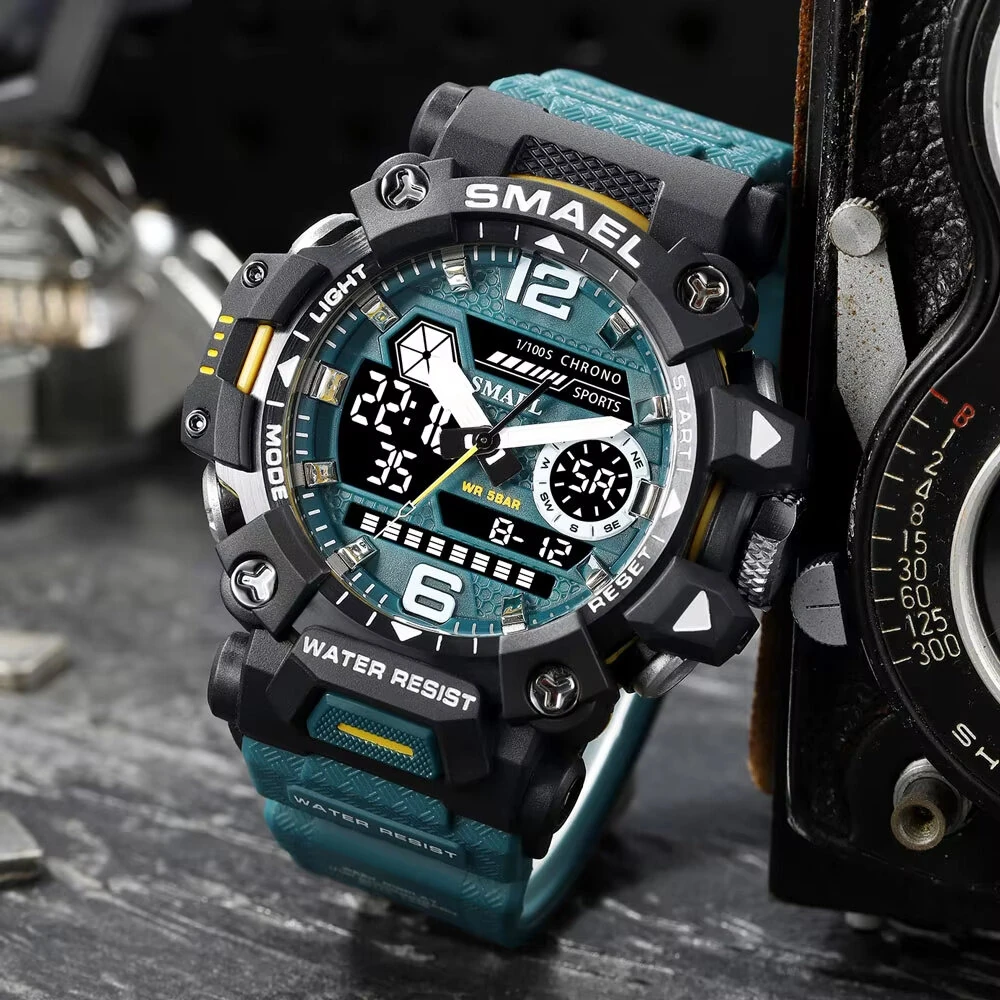 SMAEL Men LED Luminous Waterproof Sports Digital Dual Display Watch Multifunctional Outdoor Calendar Alarm Watch — view 9