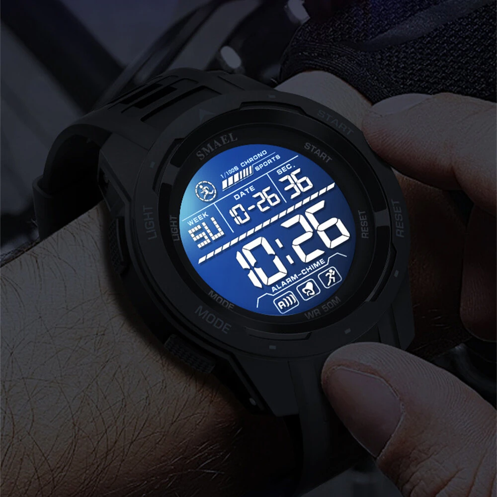 SMAEL Men's Sports LED Luminous Digital Watch Multifunctional Waterproof Comfortable TPU Strap Electronic Watch — view 3