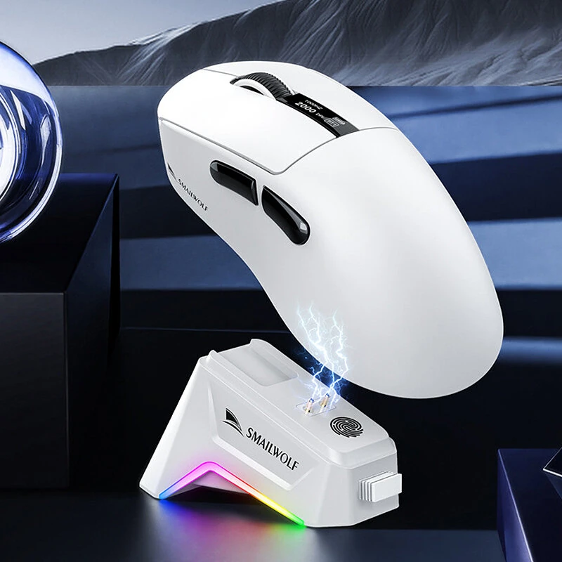 Smailwolf M6 Wireless bluetooth Mouse Tri-mode Gaming PAW3311 Sensor Mice 57g Lightweight Digital Display 1KHz Return Rate Magnetic Charging for Computer Laptop Gamer Mice with RGB Charging Dock — view 6