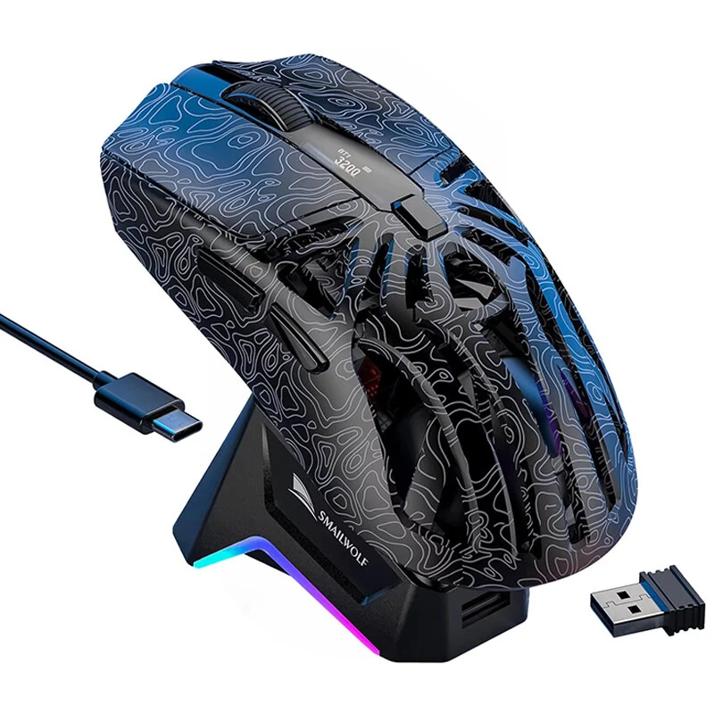 Smailwolf M8 Wireless bluetooth Gaming Mouse Triple-Mode Connectivity PAW3311 Sensor 12000 DPI 72g Lightweight Power Display Esports Mouse with RGB Charging Dock — Smailwolf