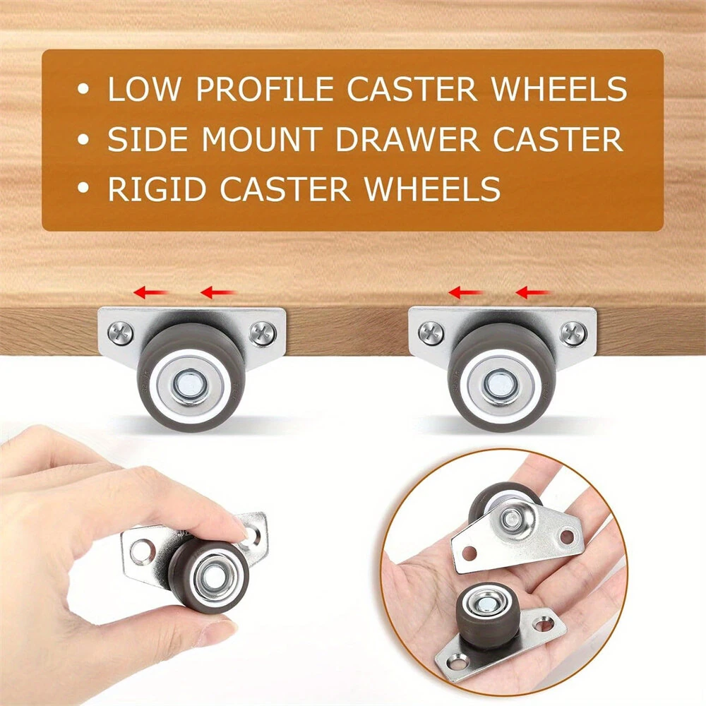 Small Side Mount Caster Wheels 1.25 Inch Set of 4 Rubber Wheels Rigid Casters Furniture Rollers Underbed Drawers DIY Project Non-Marking Smooth Glide 140 LBS Capacity — view 3