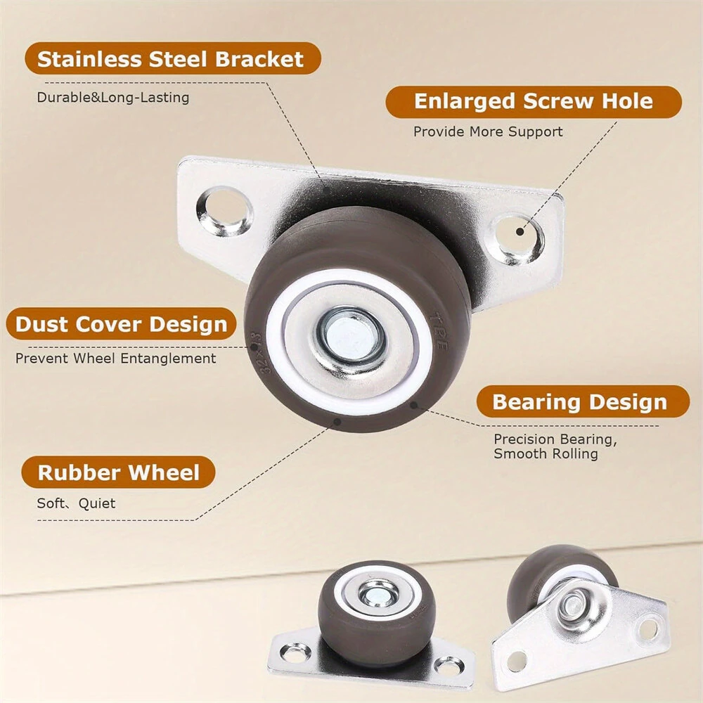 Small Side Mount Caster Wheels 1.25 Inch Set of 4 Rubber Wheels Rigid Casters Furniture Rollers Underbed Drawers DIY Project Non-Marking Smooth Glide 140 LBS Capacity — view 4