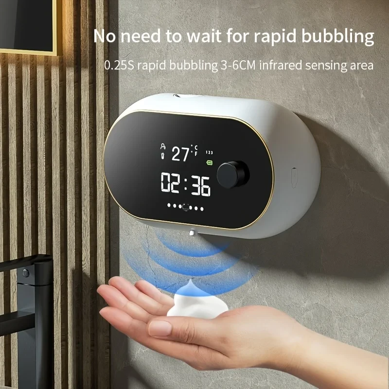 Smart Automatic Foam Washing Machine Sensor Soap Dispenser Electric Wall Mounted USB Charging with Temperature Display — view 3