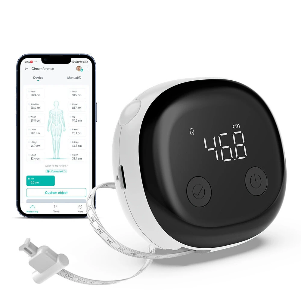 Smart Digital Body Tape Measure bluetooth Rechargeable 1.5m 60inch High Precision 0.1cm App Sync Multiple Users Fitness Weights Loss Muscle Gain Pregnancys Tracking Tools — view 3