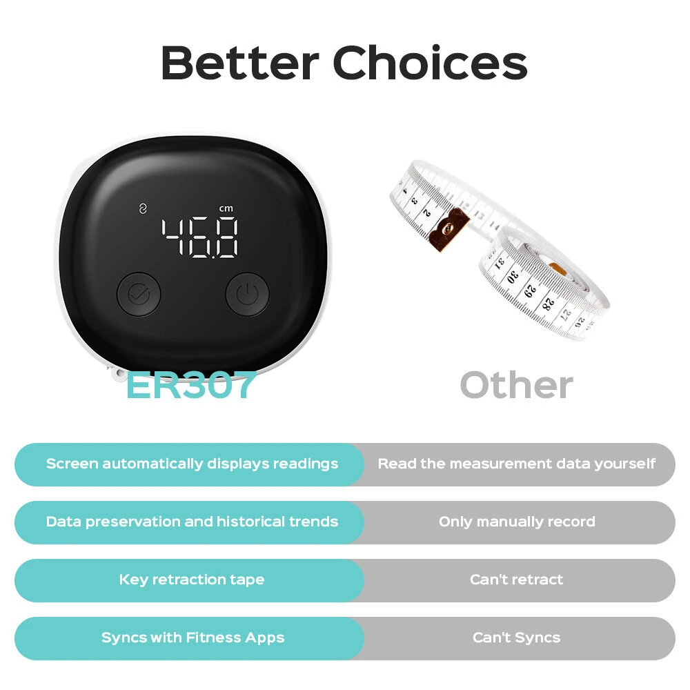 Smart Digital Body Tape Measure bluetooth Rechargeable 1.5m 60inch High Precision 0.1cm App Sync Multiple Users Fitness Weights Loss Muscle Gain Pregnancys Tracking Tools — view 6