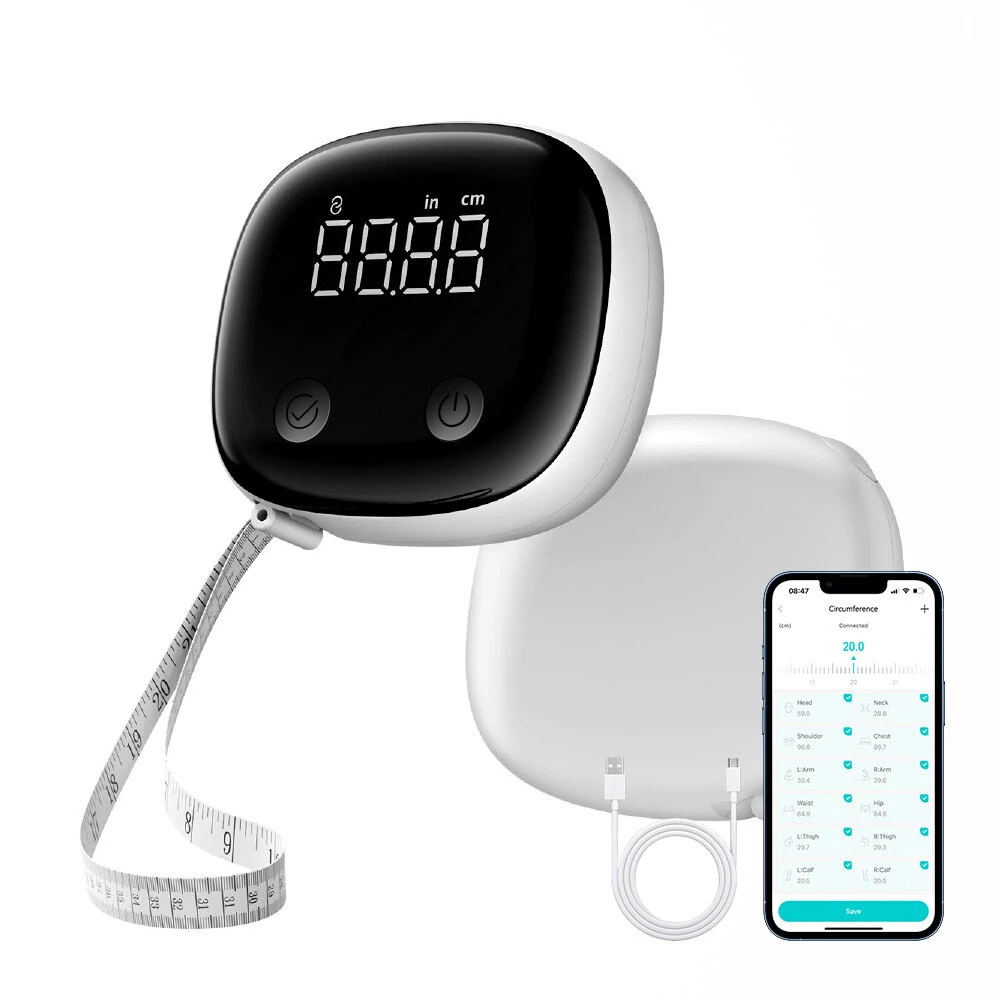 Smart Digital Body Tape Measure bluetooth Rechargeable 1.5m 60inch High Precision 0.1cm App Sync Multiple Users Fitness Weights Loss Muscle Gain Pregnancys Tracking Tools — view 7