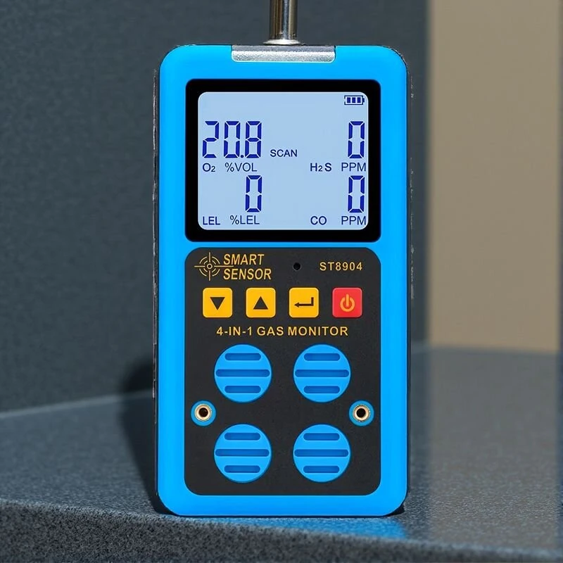 SMART SENSOR ST8904 4-in-1 Gas Detector Hydrogen Sulfide H2S Carbon Monoxide CO Oxygen O2 Combustible Gas LEL Monitor Rechargeable LCD Display Industrial Safety Analyzer — view 9