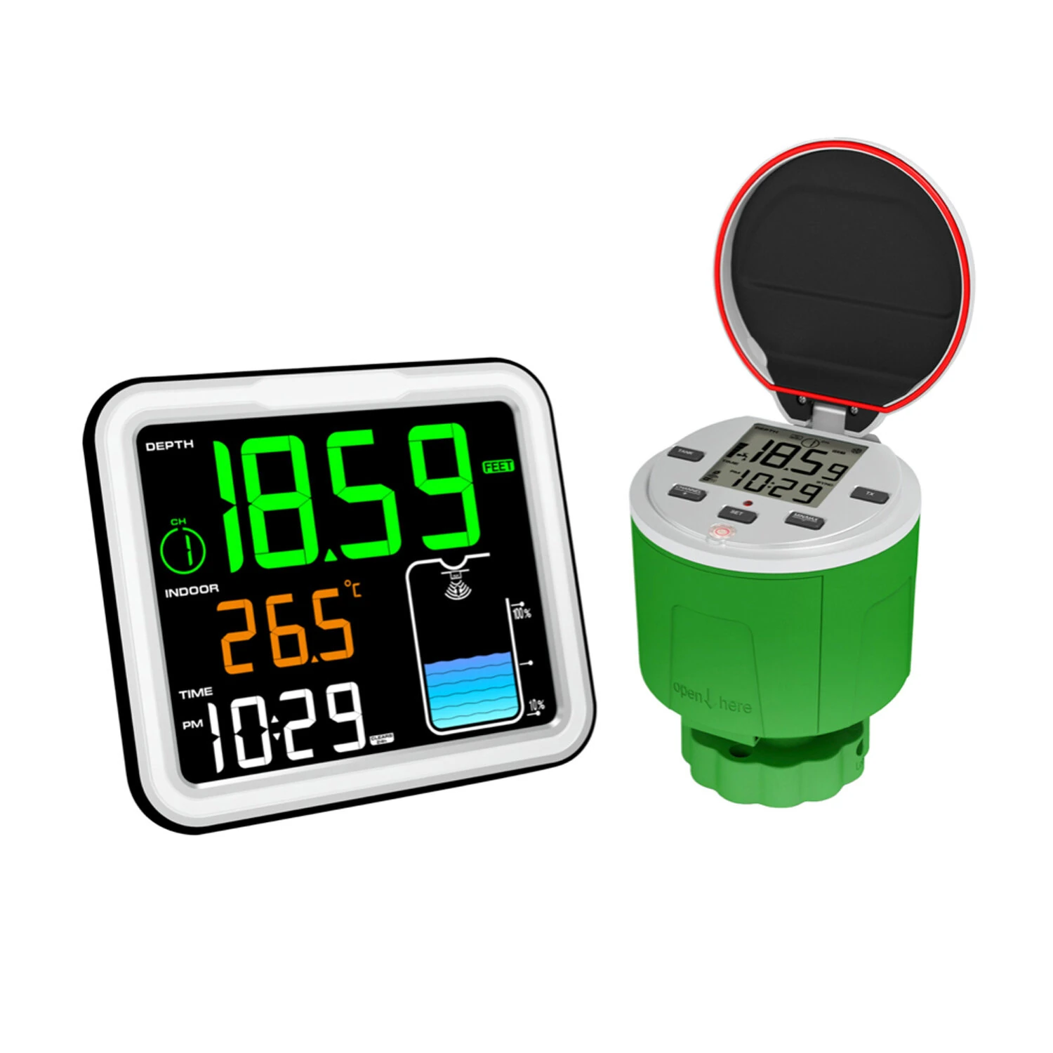 Smart Ultrasonic Water Tank Level Monitor Real Time Depth Temperature Sensor 0-5m Accuracy 0.03m Wireless Signal 500ft Multi Channel LCD Display for Home and Agriculture Tracking — image 1