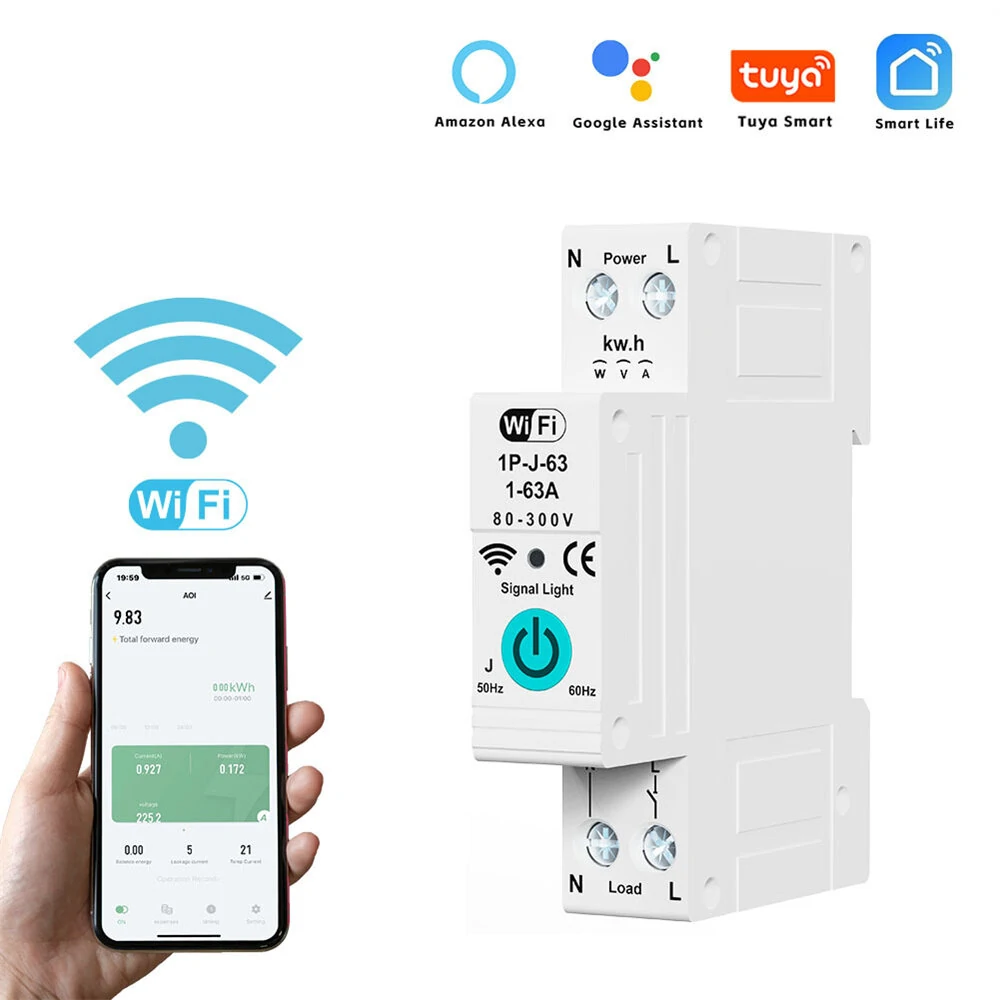 Smart WiFi Circuit Breaker with Remote Control Voice Activation Adjustable Over Current Protection Energy Metering Easy Installation for Efficient Home Power Management — view 2