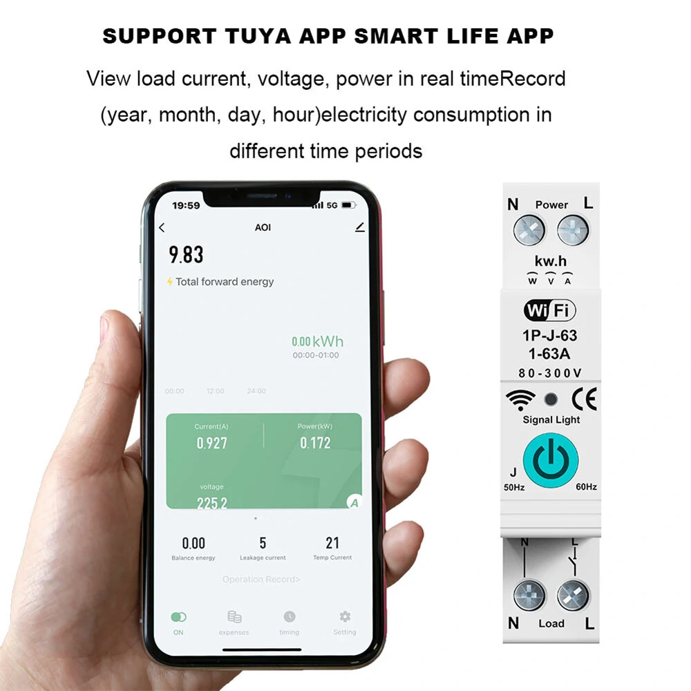 Smart WiFi Circuit Breaker with Remote Control Voice Activation Adjustable Over Current Protection Energy Metering Easy Installation for Efficient Home Power Management — view 6