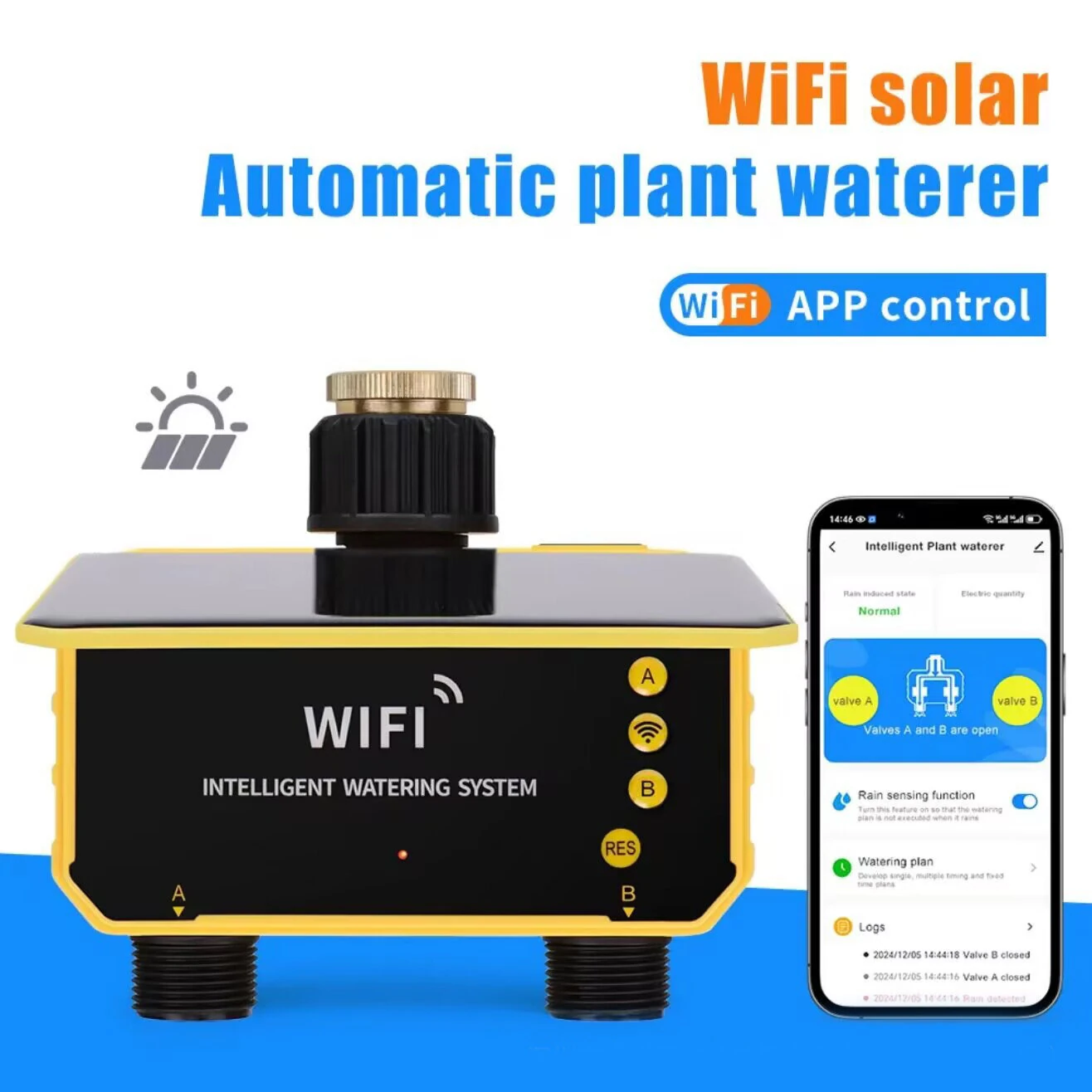 Smart WiFi Solar Irrigation Controller Dual Outlet Automatic Watering Timer Rain Sensor App Remote Control Garden Lawn Pool Sprinkler System 2CH IPX5 — view 3