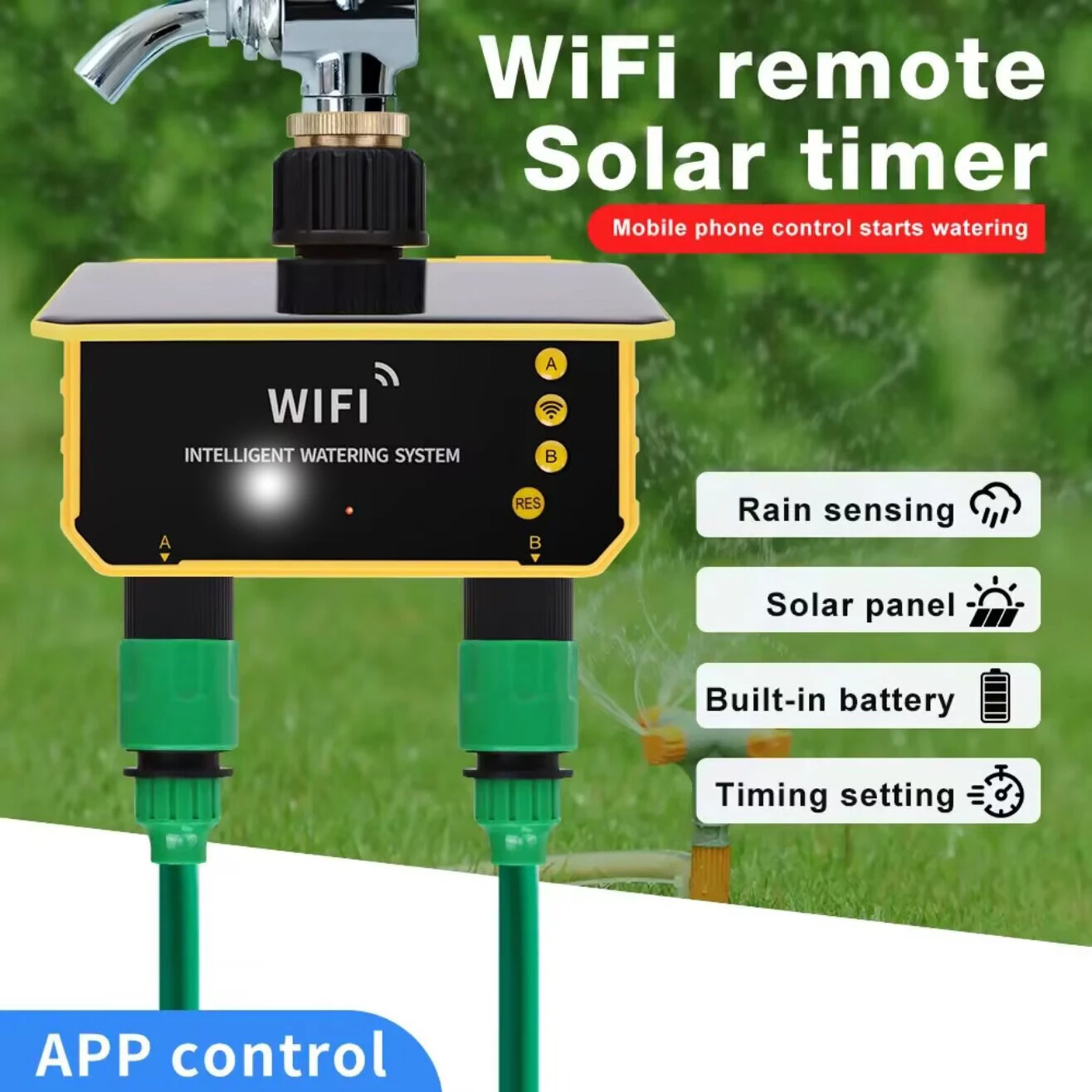 Smart WiFi Solar Irrigation Controller Dual Outlet Automatic Watering Timer Rain Sensor App Remote Control Garden Lawn Pool Sprinkler System 2CH IPX5 — view 4