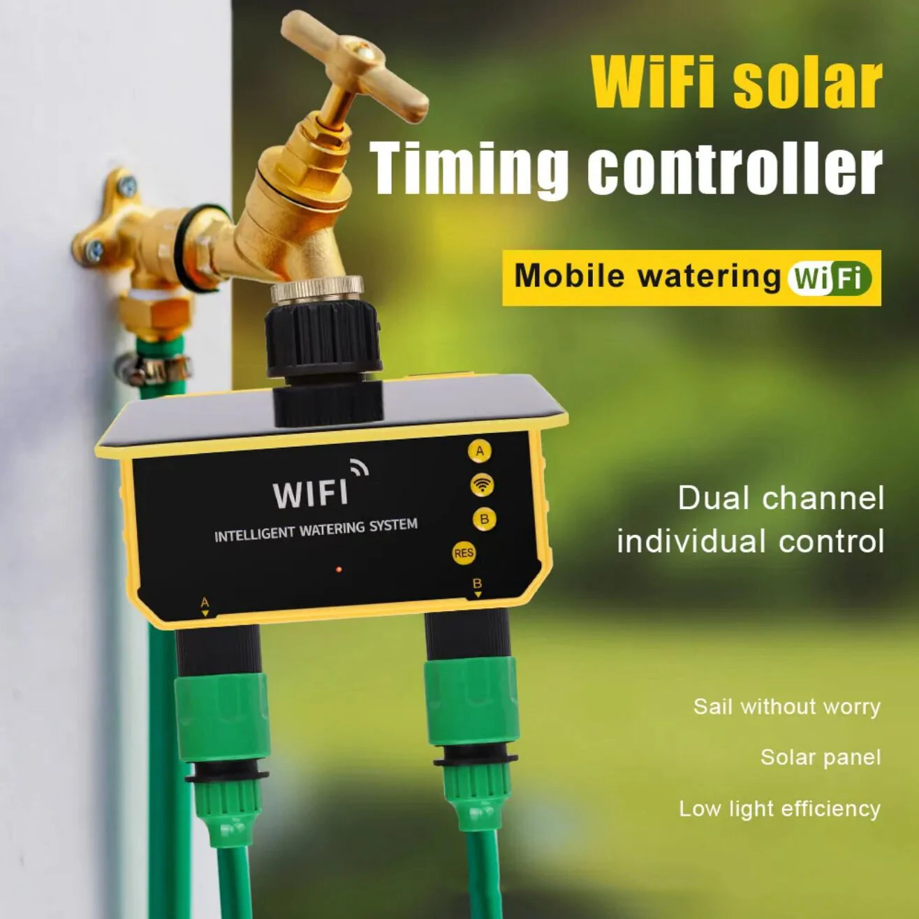 Smart WiFi Solar Irrigation Controller Dual Outlet Automatic Watering Timer Rain Sensor App Remote Control Garden Lawn Pool Sprinkler System 2CH IPX5 — view 5