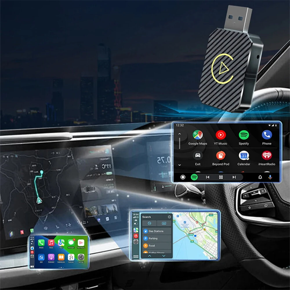 Smart Wireless Carplay Android Auto Adapter AI Box Dongle Plug&Play Wireless to Wired for Cars — view 3