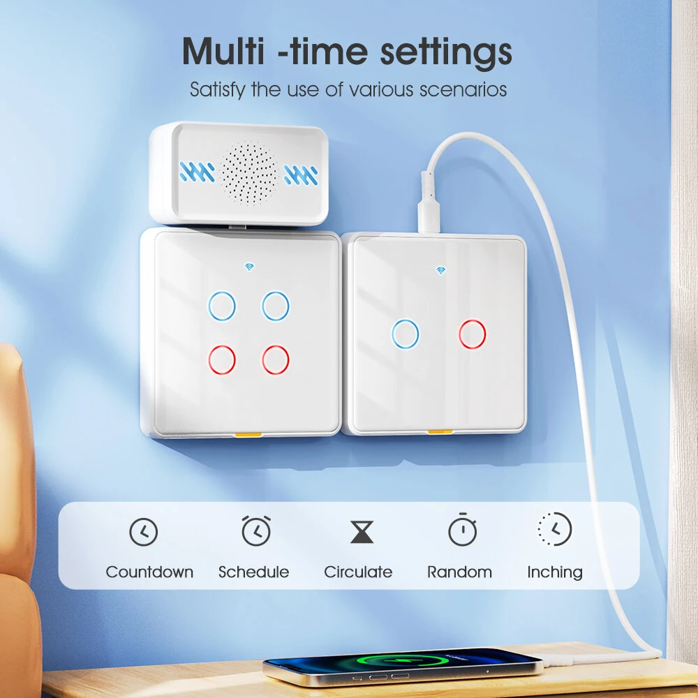 SMATRUL Tuya Wireless WiFi RF433 Smart Home Wall-mounted Light Switch Touch Panel Control Switches Timing Function Remote APP Control Voice Control with Alexa Google Assistant Yandex Tmall Genie — view 6