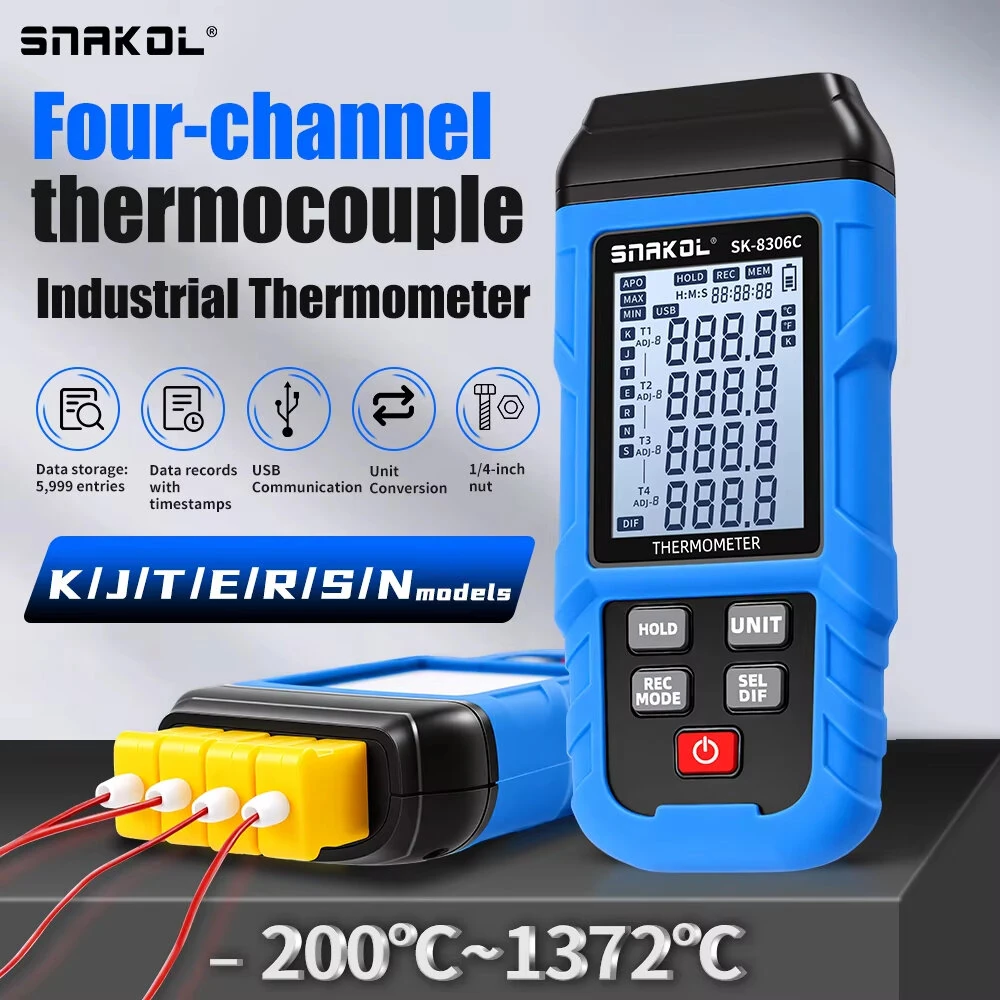 SNAKOL SK-8306A SK-8306B SK-8306C Digital Thermocouple Thermometer 1/2/4 Channel High Precision Temperature Data Logger With 5999 Records USB Interface Supports K/J/T/E/R/S/N Types — view 3