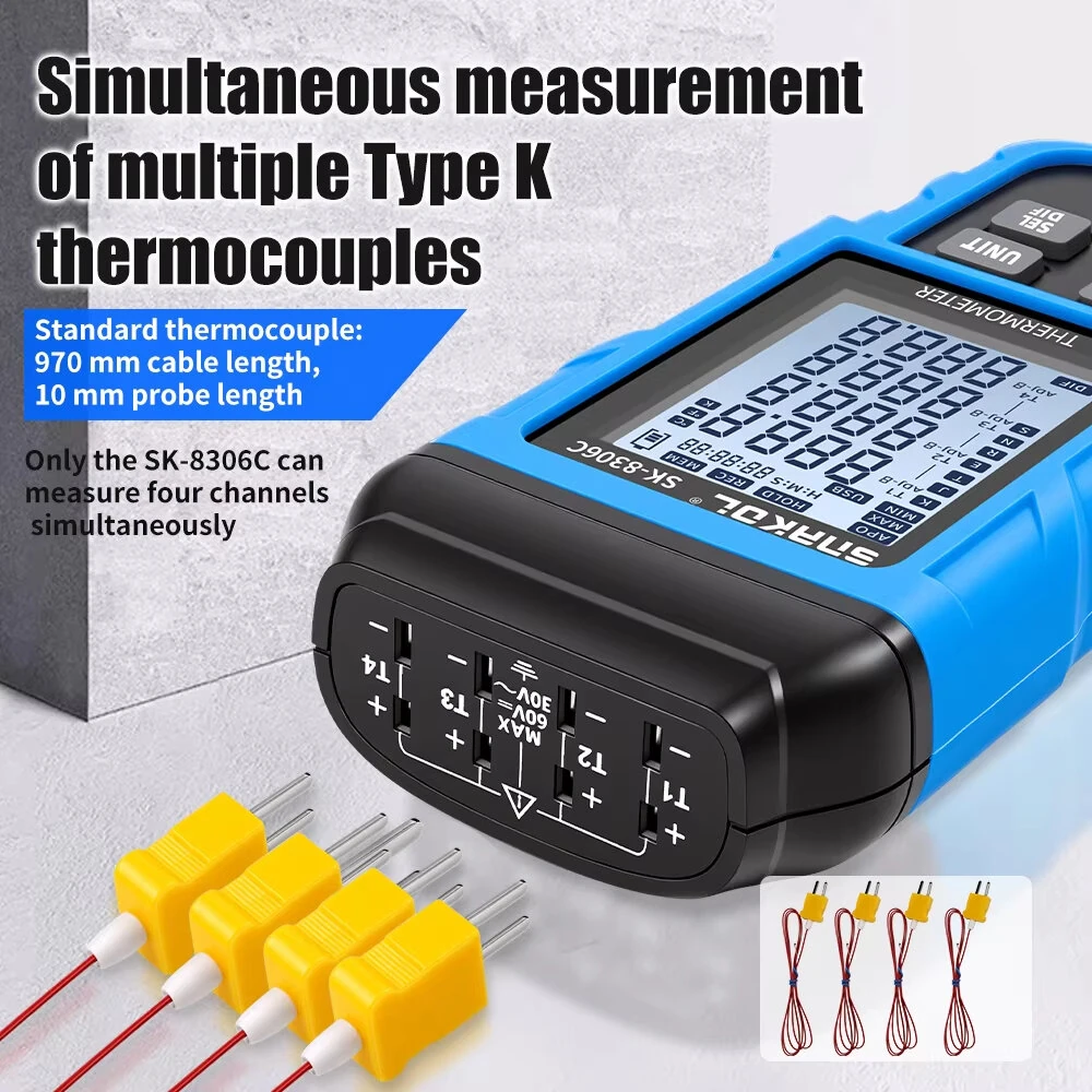 SNAKOL SK-8306A SK-8306B SK-8306C Digital Thermocouple Thermometer 1/2/4 Channel High Precision Temperature Data Logger With 5999 Records USB Interface Supports K/J/T/E/R/S/N Types — view 4
