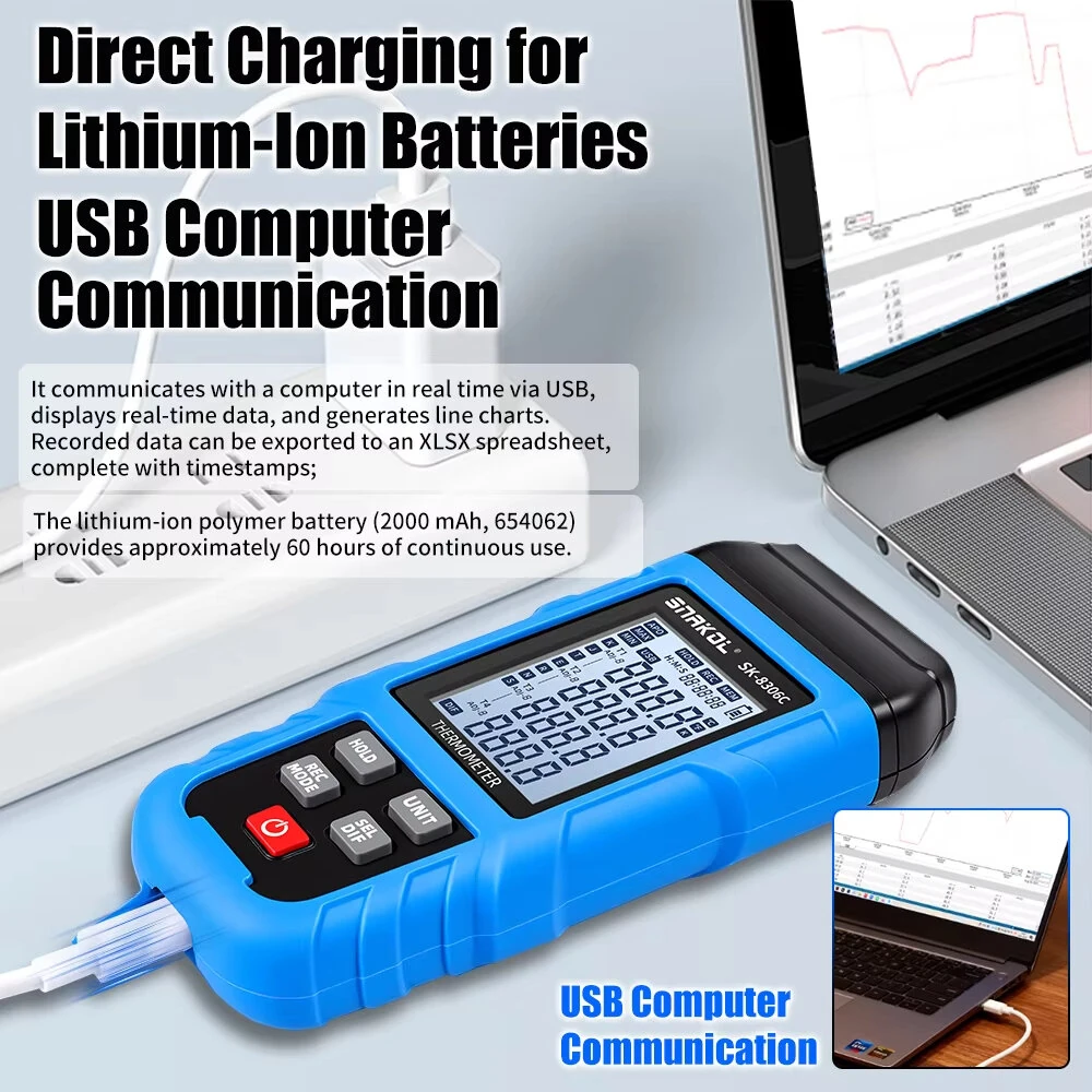 SNAKOL SK-8306A SK-8306B SK-8306C Digital Thermocouple Thermometer 1/2/4 Channel High Precision Temperature Data Logger With 5999 Records USB Interface Supports K/J/T/E/R/S/N Types — view 5