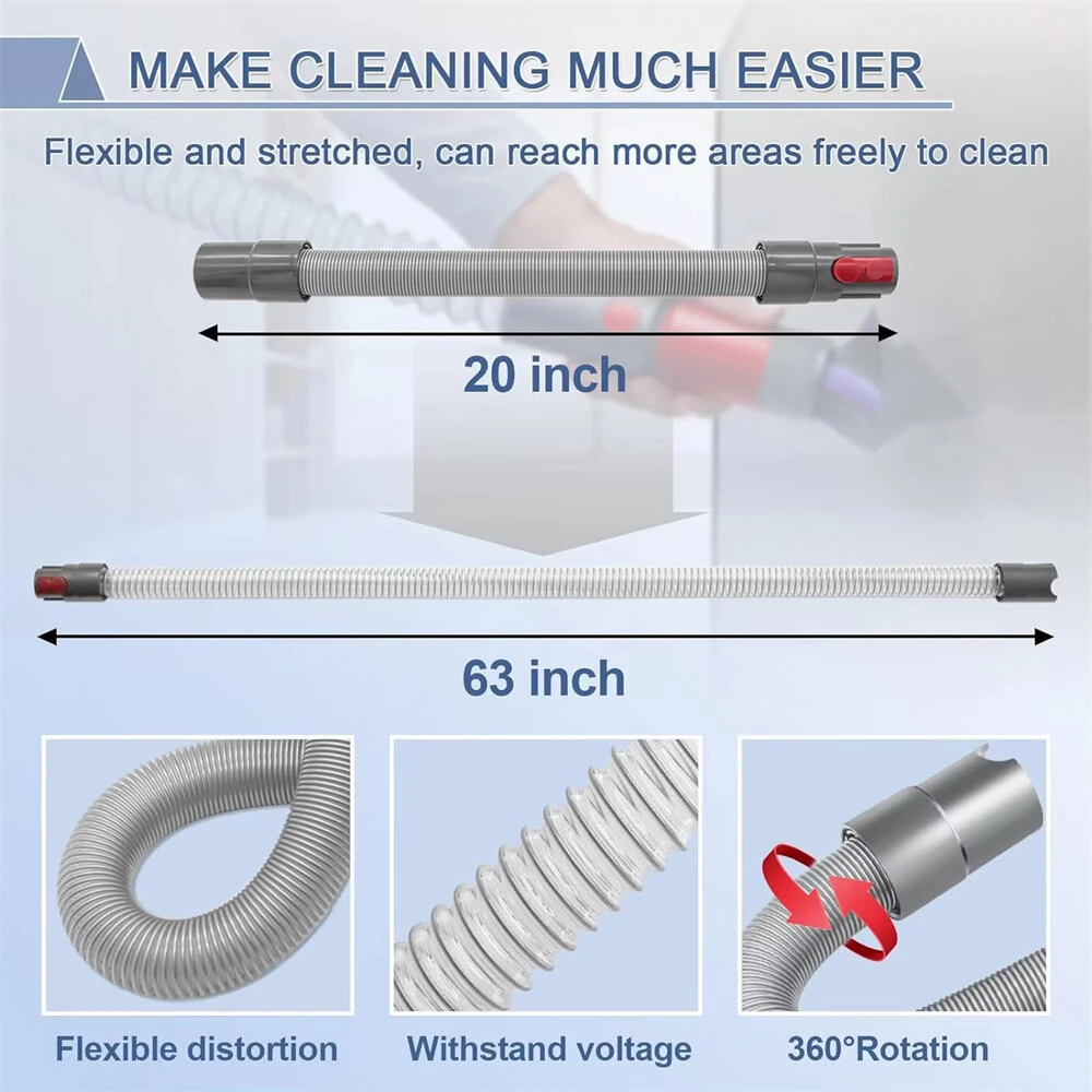Soft Dusting Brush and Extension Hose for DysonV7 V8 V10 V11 V15 ABS Plastic 63 Inch Vacuum Cleaner Attachment High-Quality Flexible Stretchable Maintenance — view 7