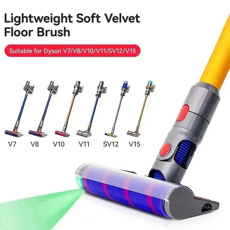 Soft Roller Brush Head forDyson V7 V8 V10 V11 Vacuum Cleaners with Green Lasering Lights High-Density Velvet Attachment — view 2