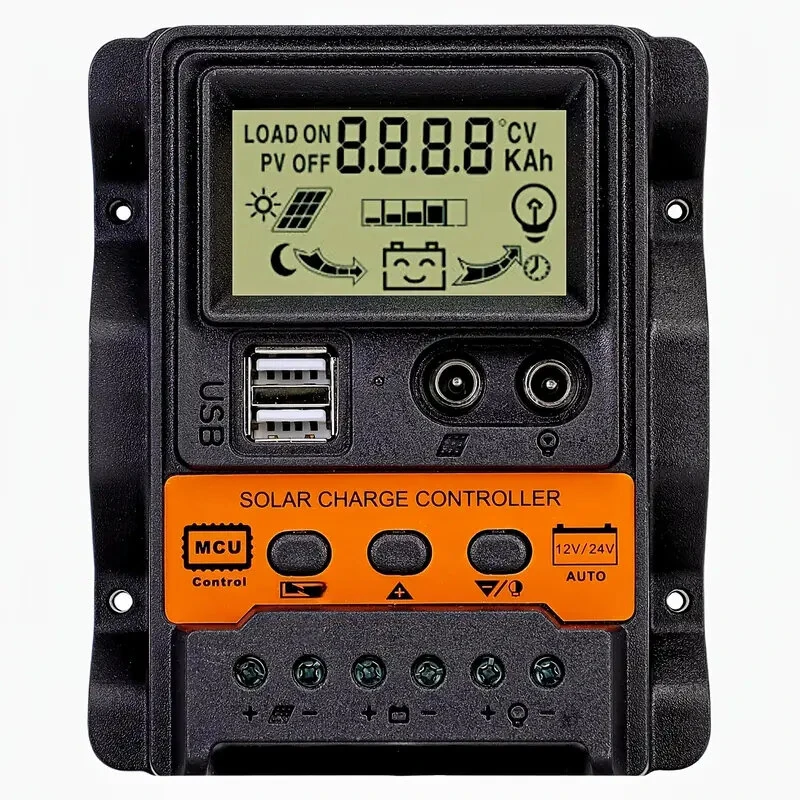 Solar Charge Controller 12V/24V Auto 100A PWM Photovoltaic Regulator Dual USB Output LCD Display Lead-Acid Lithium Batteries — image 1