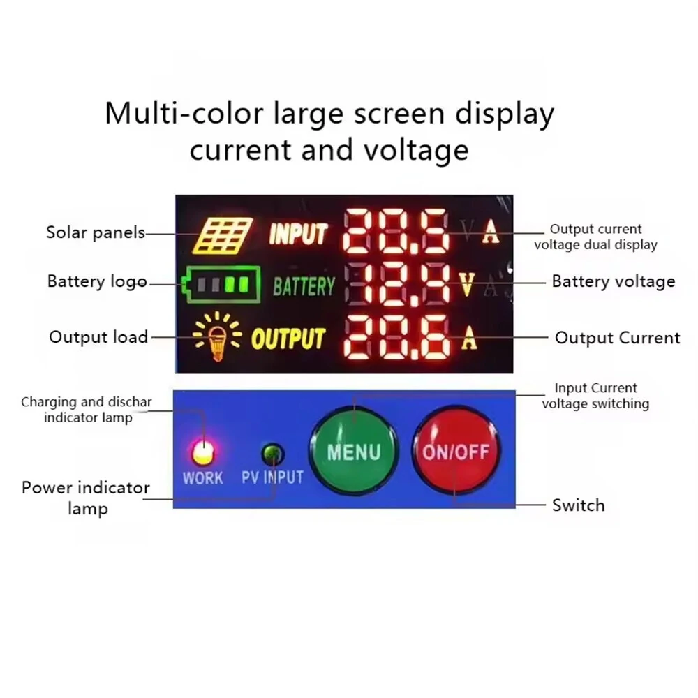 Solar Charge Controller with Versatile 10A/20A/30A Options Multi-color LED Display Built-in Protections Adjustable Voltages for 12V/24V Batteries and Four 5V2A USB Ports for Off-Grid Solar Systems — view 4